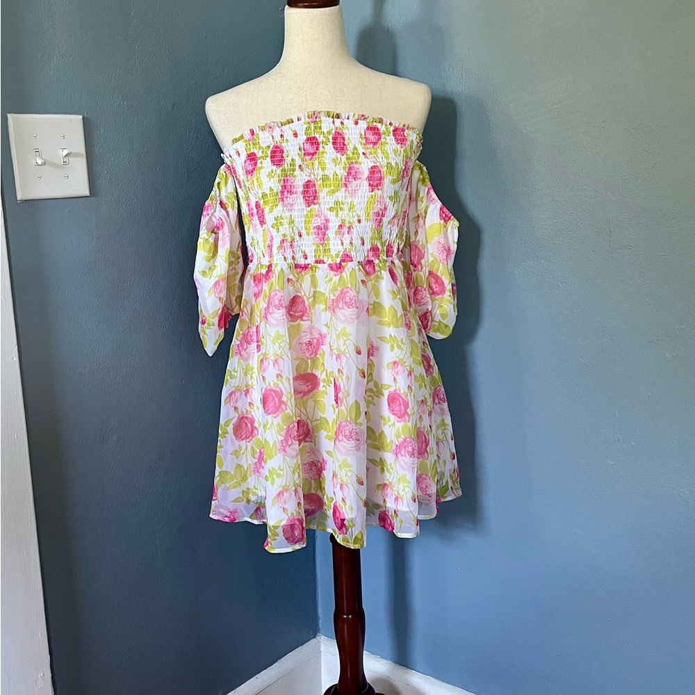 NWT- Betsey Johnson Floral Off-Shoulder Dress size L